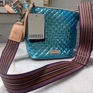 Consuela metallic blue crossbody bucket bag